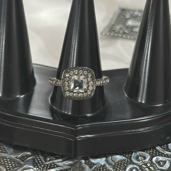 White Square Zircon Black Gold Bridal Ring Jewelry Gift Size 10 - Picture 3 of 9